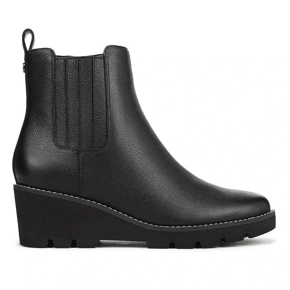 Vionic Aria 2.0 Womens Black Leather Wedge Ankle Boots Orthotic Support Size 6
